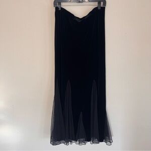 Xscape Maxi Skirt  Sz XL Black Velvet Sheer Mesh VTG Grunge Witchy Whimsigoth